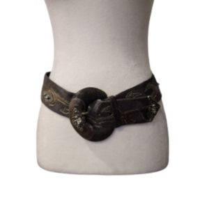 Vintage 90s Gray Suede Belt with Leather and Rhinestone Embellished